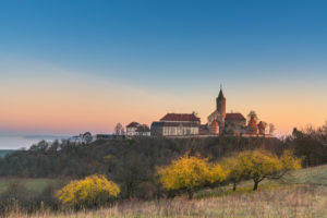Leuchtenburg at sunrise, Seitenroda, Thuringia, Germany Leuchtenburg at sunrise, Seitenroda, Thuringia, Germany